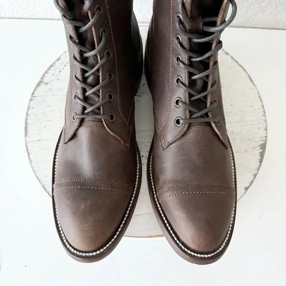 NEW Lane Mens Brown Ankle Boots Size 10 Lace-up Casual Genuine Leather Sole